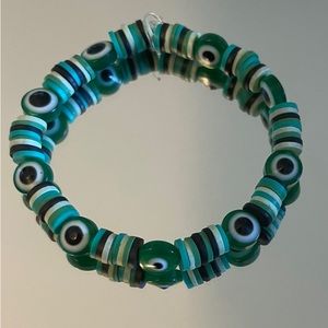 Handmade Green evil eye clay bead bracelet